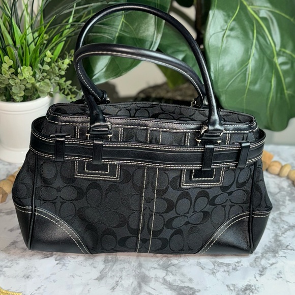 Vintage COACH Black Signature Canvas Hampton Satchel Bag - Picture 3 of 6